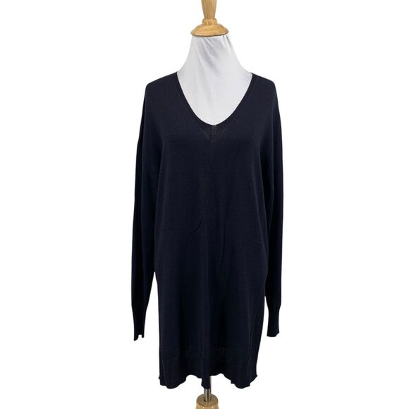 Sandro Ferrone Sweater Womens M Medium Indigo V Neck Long Sleeve Side Slit Tunic - Picture 1 of 12